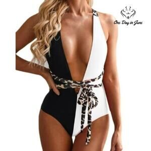 ALove Deep V Tie Wrap One Piece Swimsuit Size S